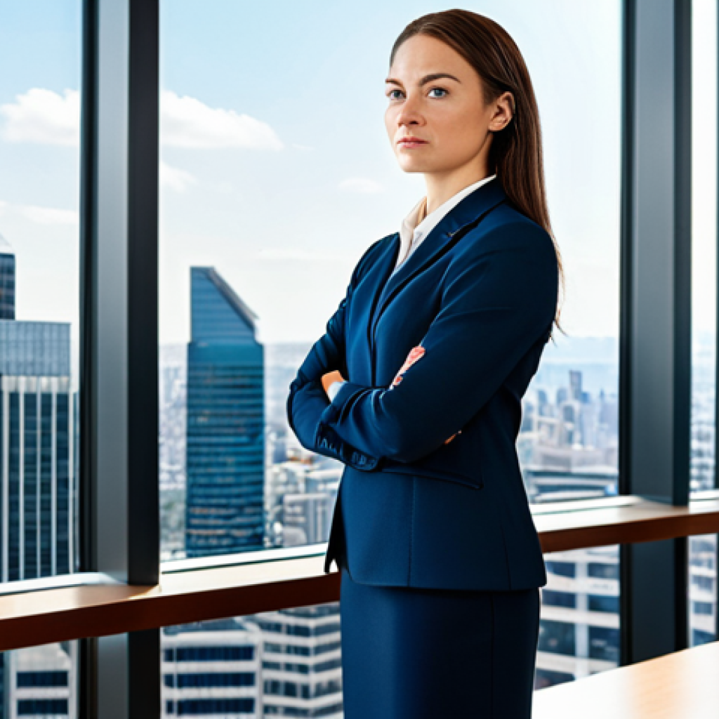 결과 중심 성과 관리의 선진 사례 분석 - **Professional Businesswoman:** A confident businesswoman in a tailored, modest business suit, stand...