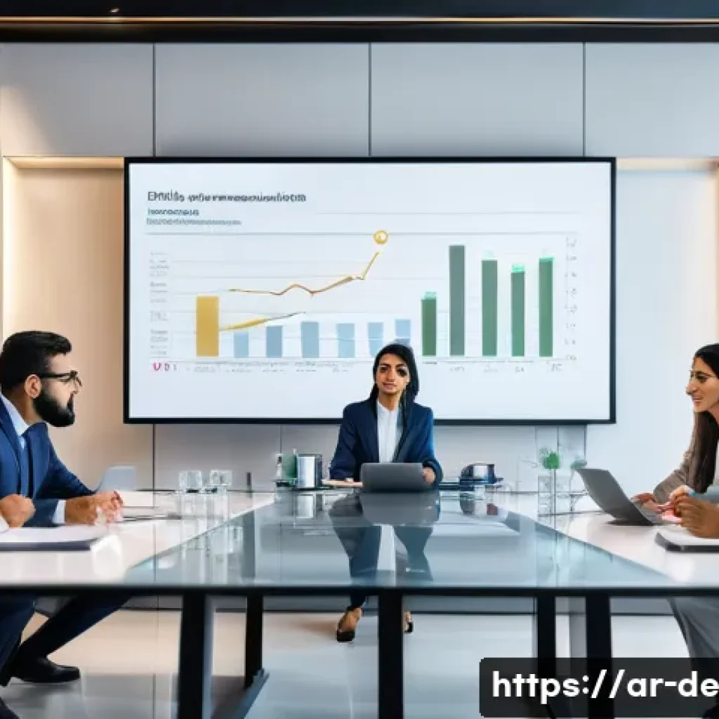 결과 중심 성과 관리의 변화 관리 접근법 - A modern corporate office scene showing a diverse team of Arabic professionals engaged in a dynamic ...