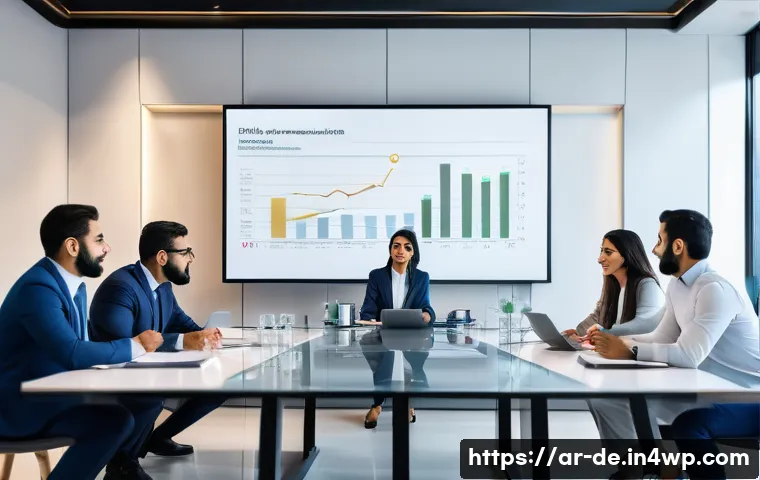 결과 중심 성과 관리의 변화 관리 접근법 - A modern corporate office scene showing a diverse team of Arabic professionals engaged in a dynamic ...