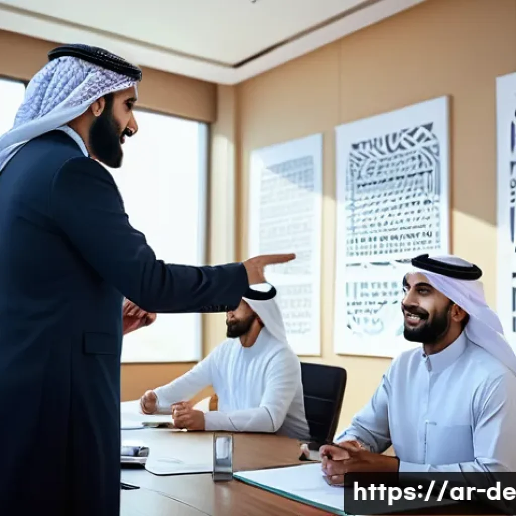 결과 중심 성과 관리의 최신 트렌드 - A modern Arabic corporate office setting showing a diverse team of Middle Eastern professionals enga...