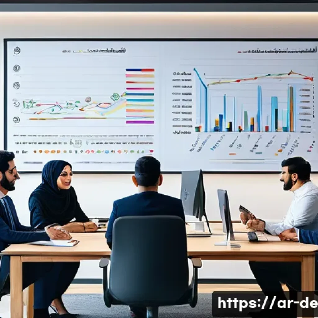 성과 관리와 사회적 책임의 연계 - A modern Arab office setting showing a diverse group of professional employees engaged in a continuo...