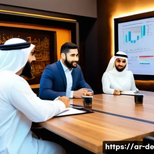결과 중심 성과 관리의 성과 라이프 사이클 - A modern Arab office environment showcasing a diverse team of professional men and women engaged in ...