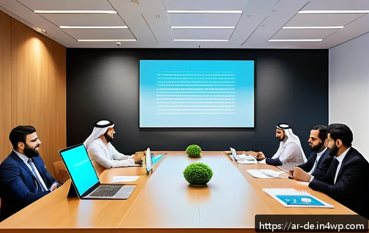 성과 관리에서의 지속적인 개선 과정 - A modern Arab office environment with a diverse team engaged in a collaborative meeting, showcasing ...